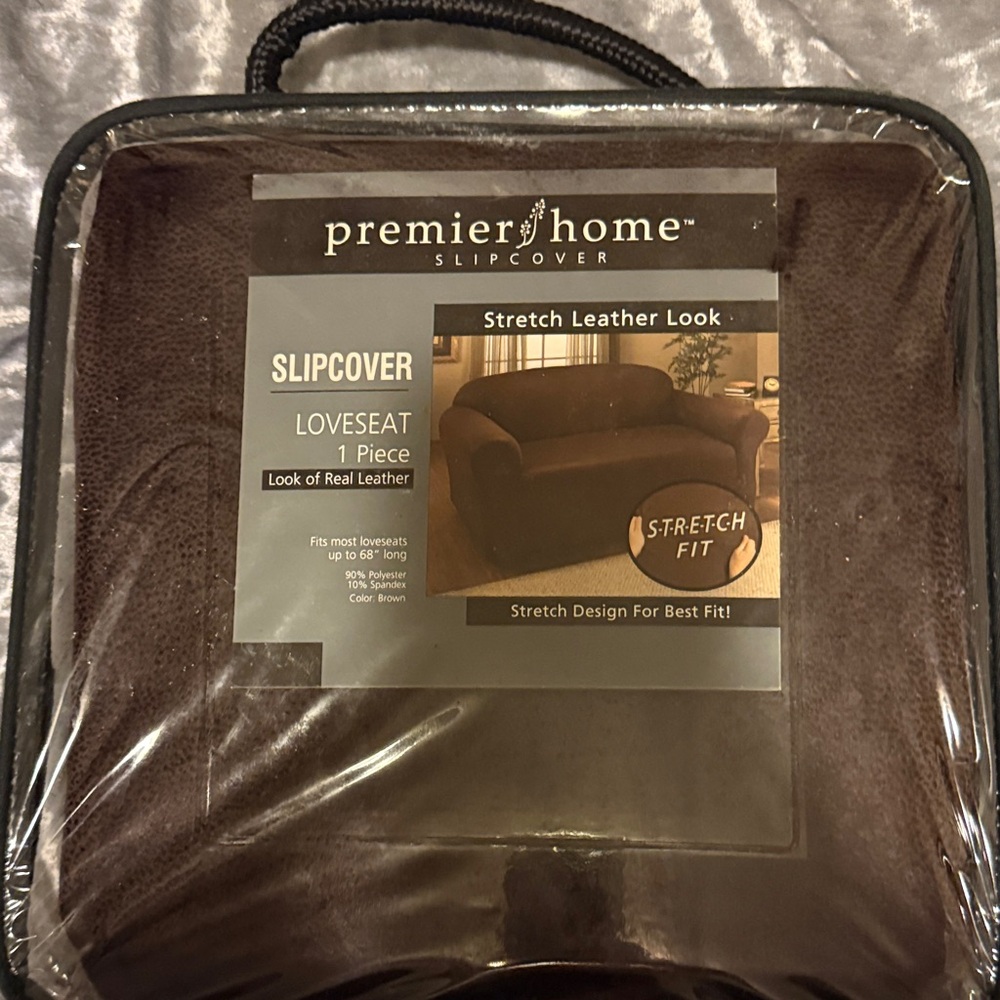 Premier Home Loveseat Chocolate Leather Look Stretch Slipcover